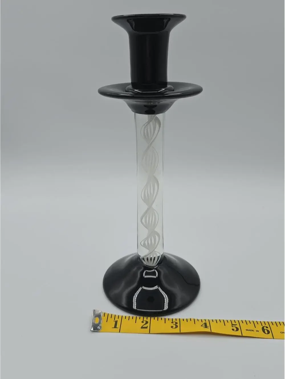 Vintage Murano Style Handblown Candlestick With White Zanfirico Latticino Twist